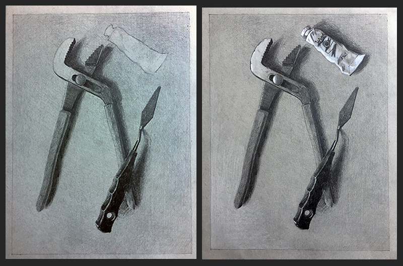grey paper drawing stages
