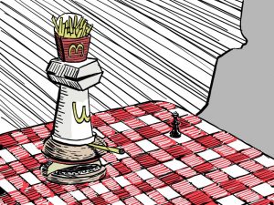 Drawing of fast food as a chess piece