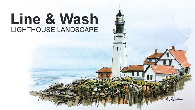Line and Wash Lighthouse Drawing and Painting