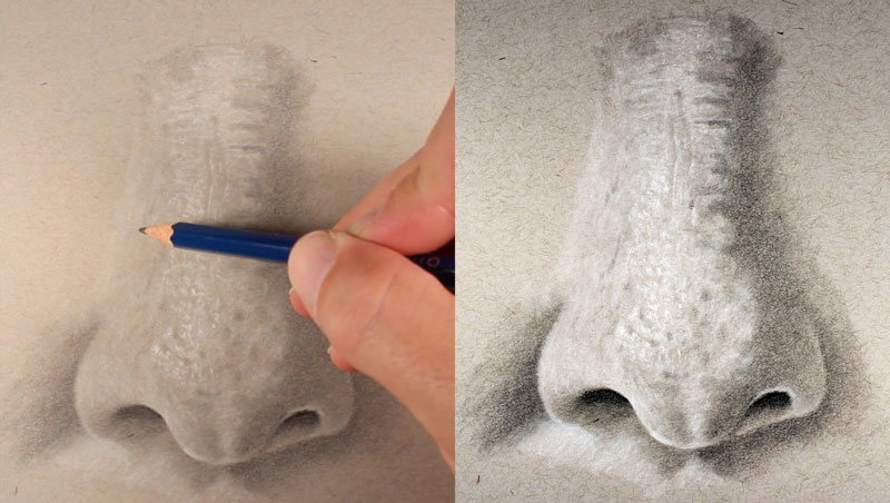 Finishing the drawing of a nose