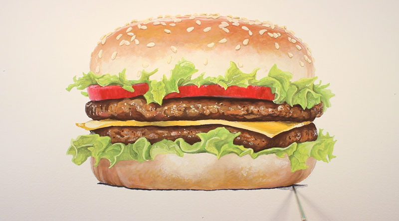 Paint cast shadow under the burger