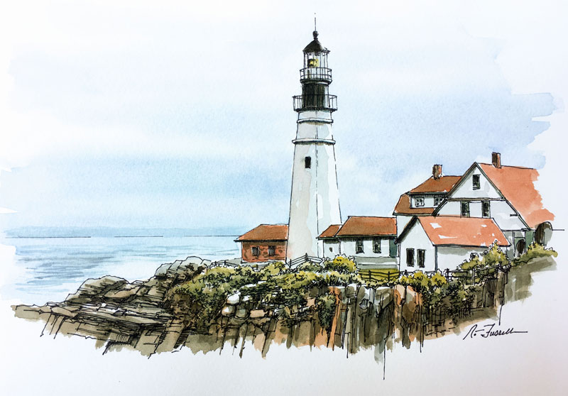Line and Wash - Pen and Ink Watercolor Lighthouse