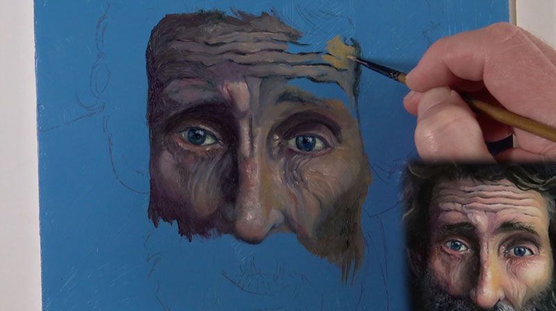 Oil portrait - developing the forehead