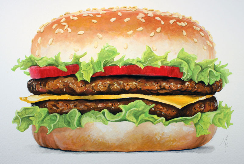 Realistic Painting of a Hamburger
