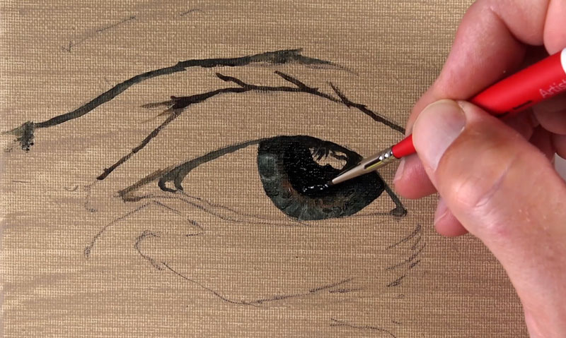 Developing the details of the iris with oil paint