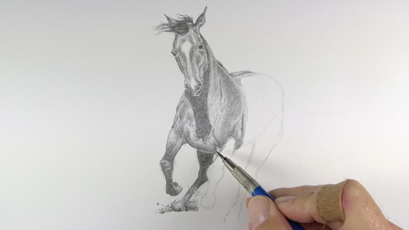 Drawing the dirt under the running horse