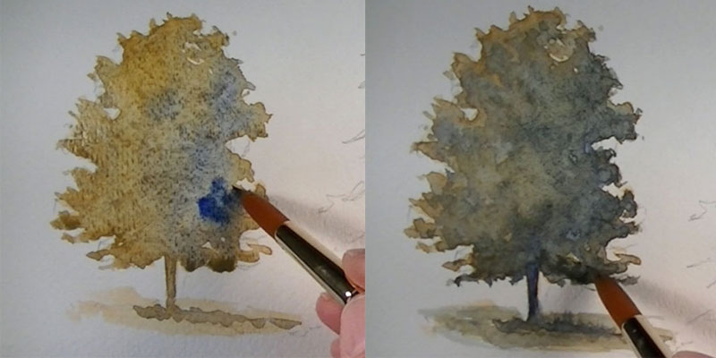 How to paint an oak tree intial washes