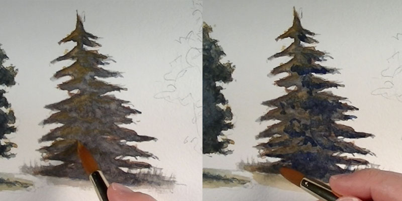 How to paint a pine tree - details