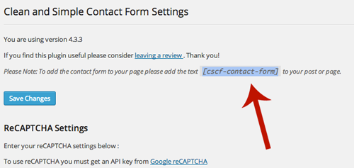 Contact Form Shortcode