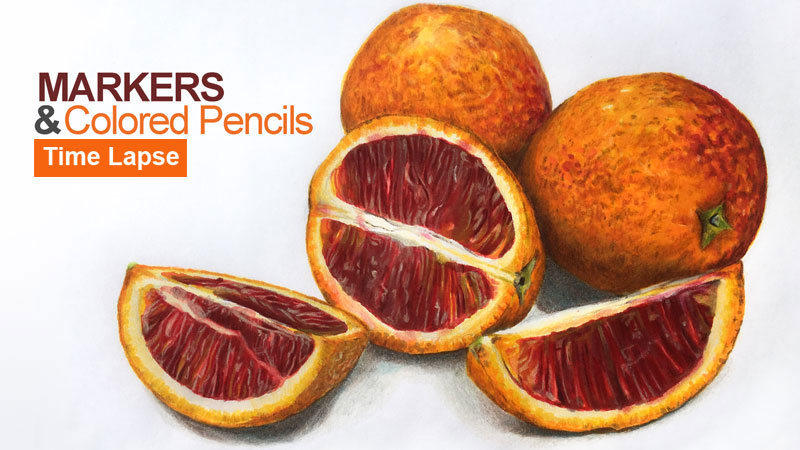 Markers and Colored Pencils Blood Oranges Time Lapse