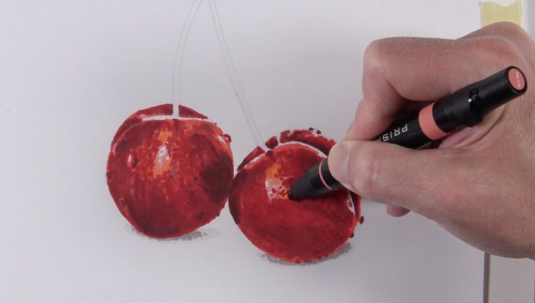 How to Draw Cherries with Colored Pencils and Markers