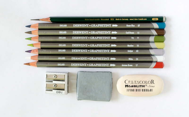 Supplies for drawing with Graphitint pencils