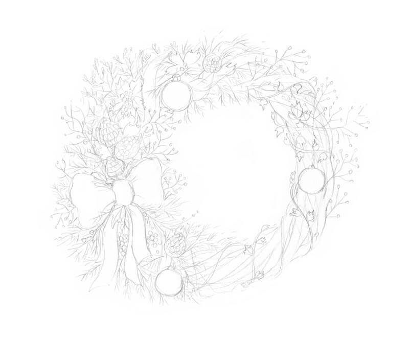 How to Draw a Holiday Christmas Wreath