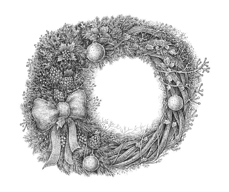 How to Draw a Holiday Christmas Wreath