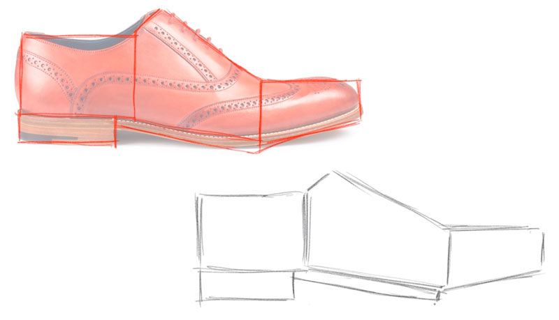 Drawing the basic shapes of a shoe