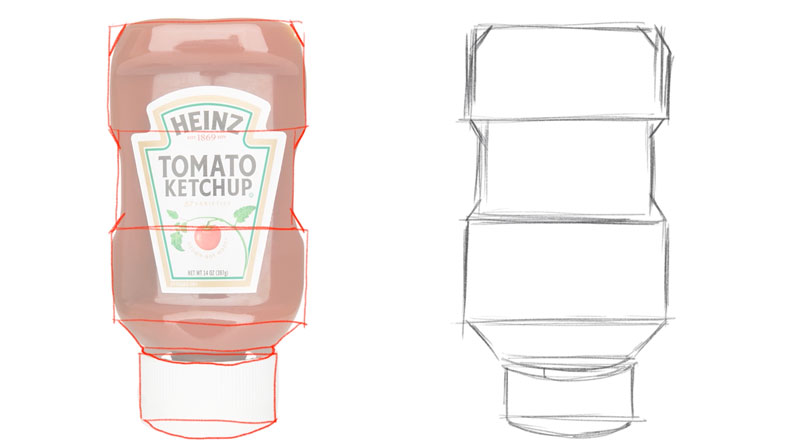 Ketchup bottle drawing with shapes