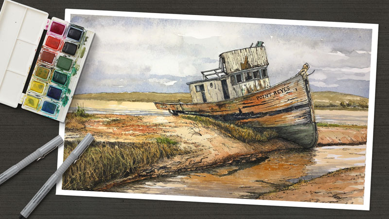 Ink and Watercolor - Old Boat