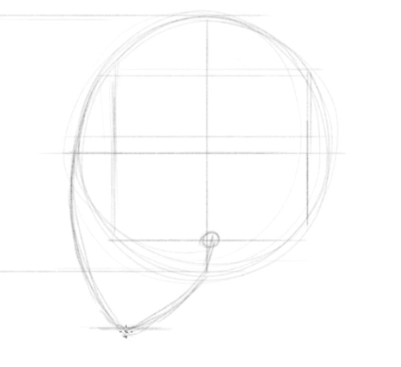 How to draw a face side view step by step - step - 3 - Add a Line from the Bottom of the Chin to the Center of the Square