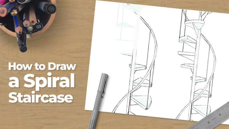 Perspective Drawing  Draw a box  Draw a spiral staircase in one point  perspective shorts  YouTube