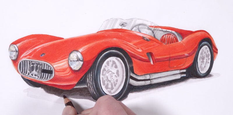 How to Draw Sports Car with Colored Pencils and Markers 