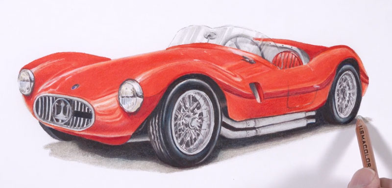 how to draw a sports car with colored pencils and markers