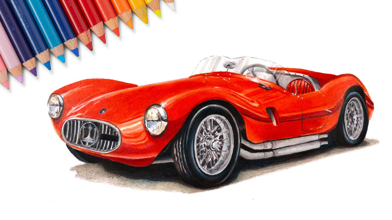 How to draw a sports car with colored pencils and markers