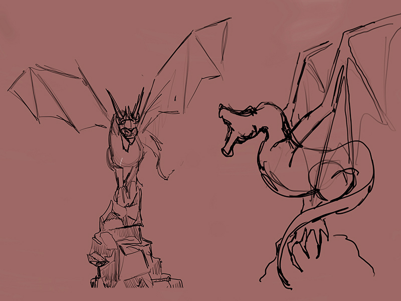 Gesture sketches of a dragon for study