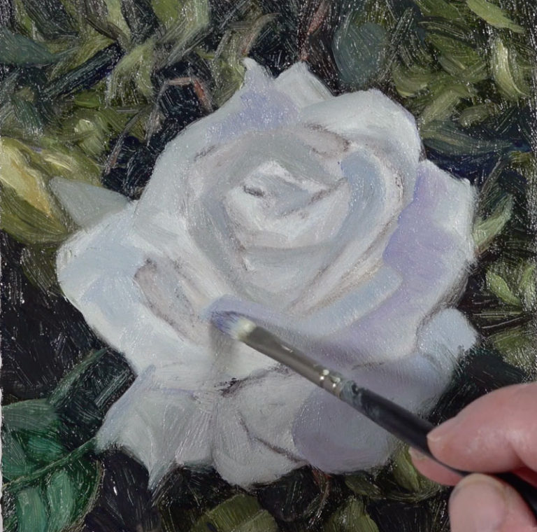 How to Paint a White Rose with Oil Paints