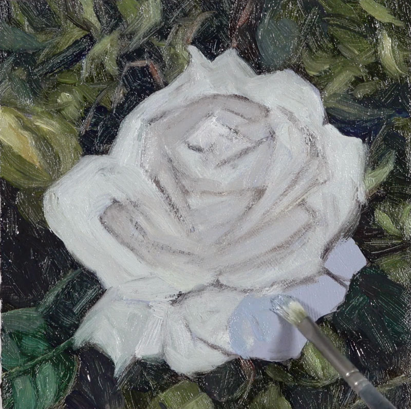 Painting in the base color for the rose