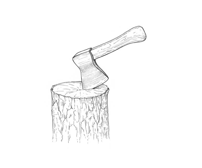 Completing the drawing of an ax