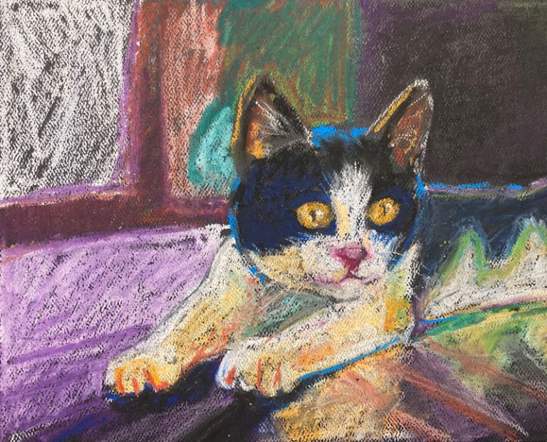 Colorful Cat with Oil Pastels Timed Drawing Exercise
