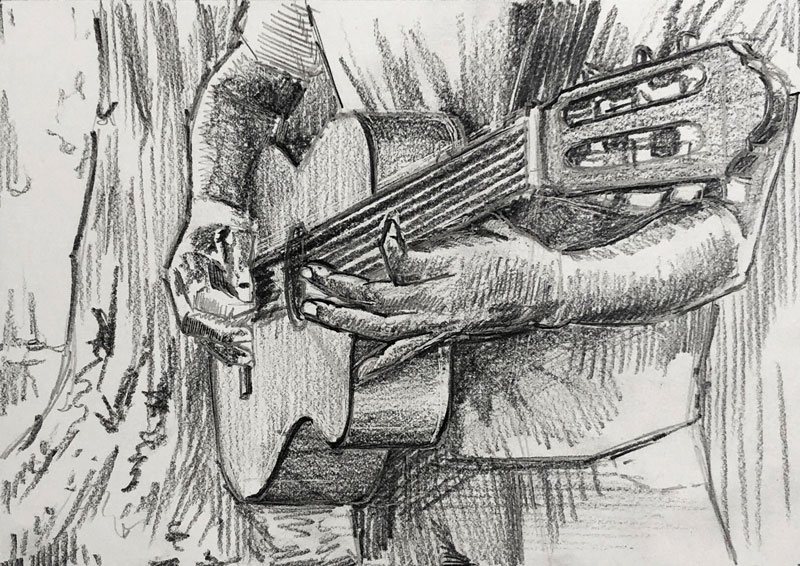 playing guitar drawing