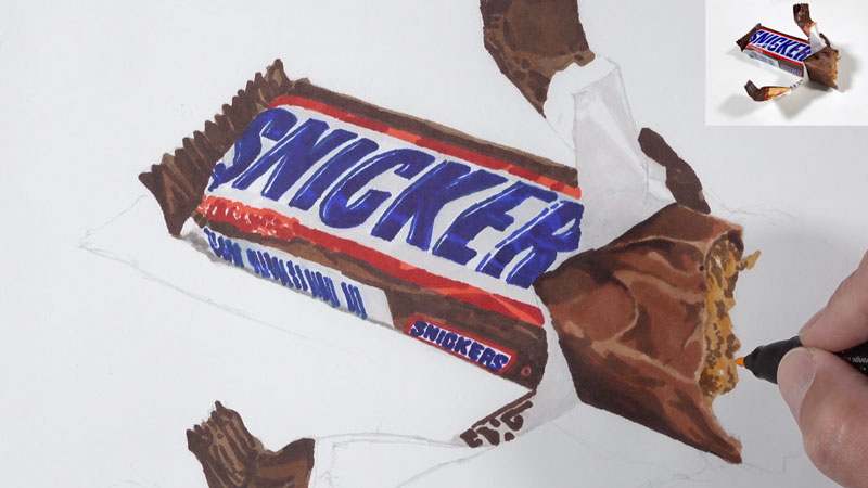 Drawing the chocolate and candy filling with markers