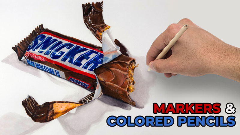 Realistic Drawing with Colored Pencils and Markers - Candy Bar