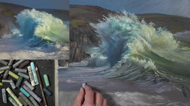 Adding subtle highlights in the shadowed side of the wave