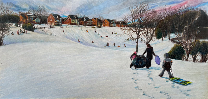 Colored pencil drawing of winter landscape