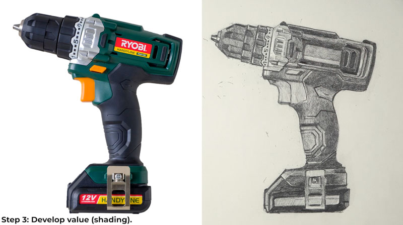 Shade the drawing of a drill