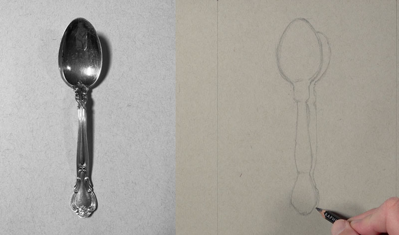 Drawing outlines of the spoon