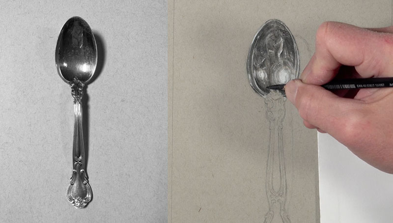 adding shadows and highlights to the top of the spoon