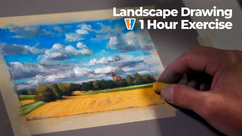 Landscape Drawing of Clouds with Pastels