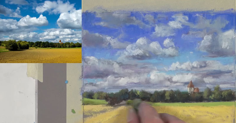 Drawing the field with pastels