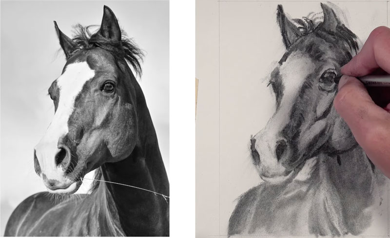 Refining details on the horse with an eraser