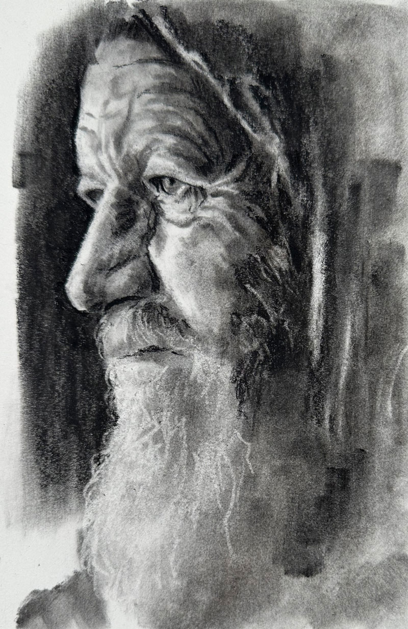 Charcoal portrait of an old man 