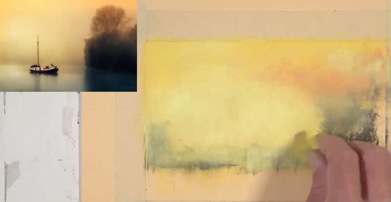 Drawing distant trees with pastels