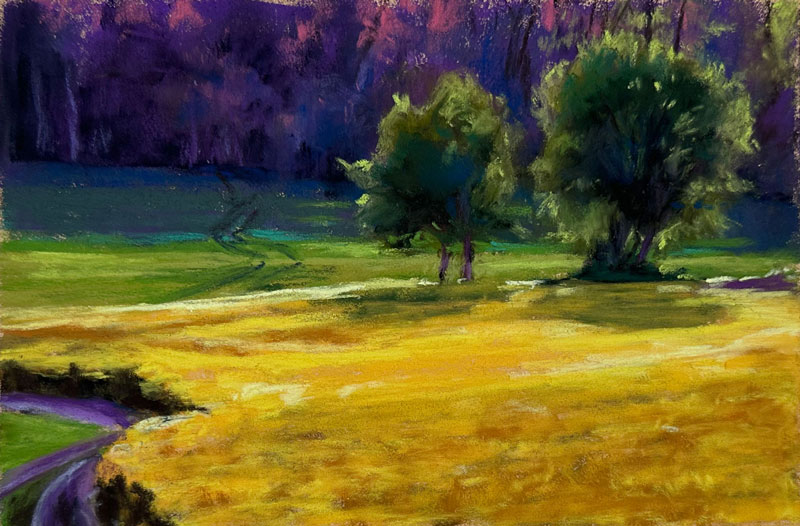 Colorful Landscape drawing with Pastels