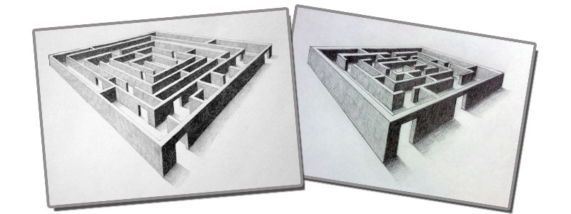 3D maze drawings