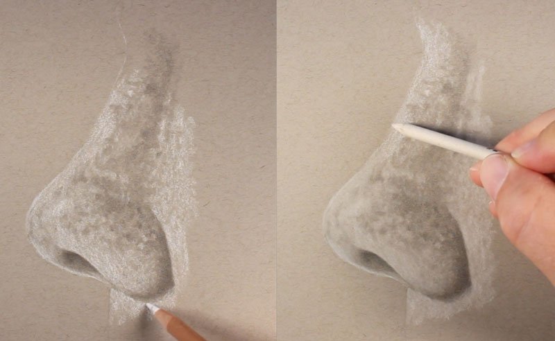 Adding highlights to the nose from the side