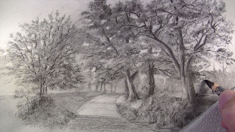 How to Draw with Charcoal Pencils - Landscape Sketching 