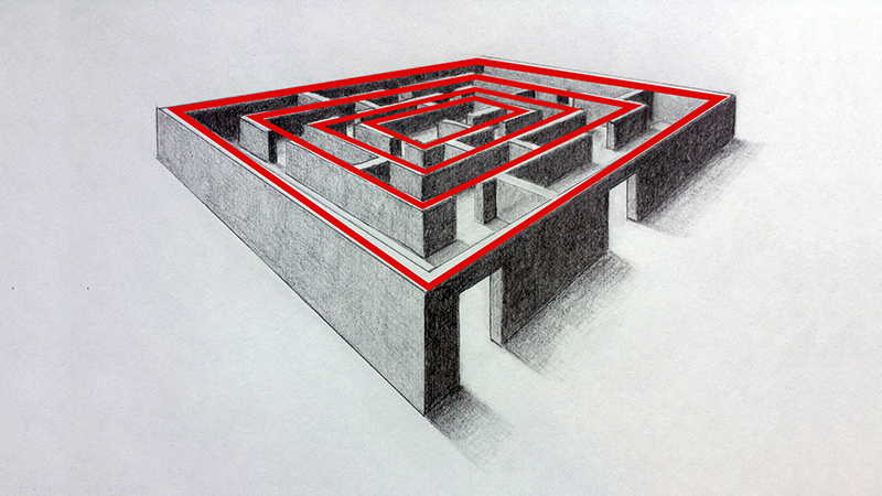 3D boxes inside of the maze