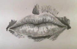 Step 6 to drawing a mouth with charcoal